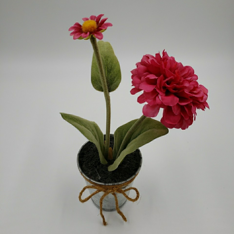 Artificial Flower Arrangement Rustic Metal Pot Farmhouse Cottage Floral Decor