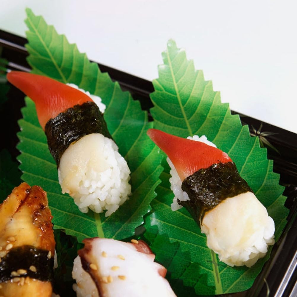 200Pcs Sushi Decorative Leaves Reusable Artificial Green Leaf Sushi Dish Deco…
