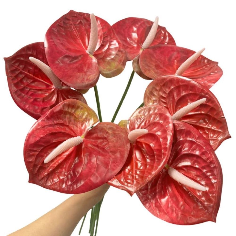 8 PCS 23-5/8 Inch Artificial Anthurium Flowers Real Touch Fake Dark Pink