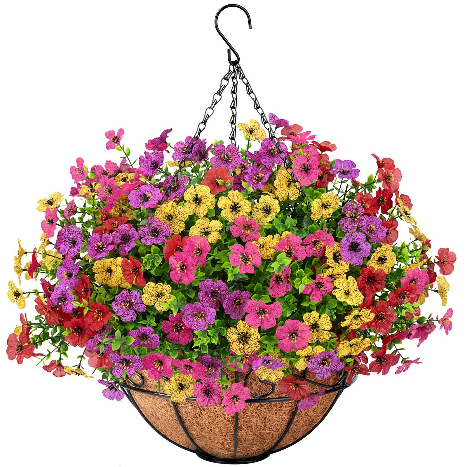 Roberly Artificial Hanging Flowers for Outdoors with Hanging Basket, Mixed | Sil
