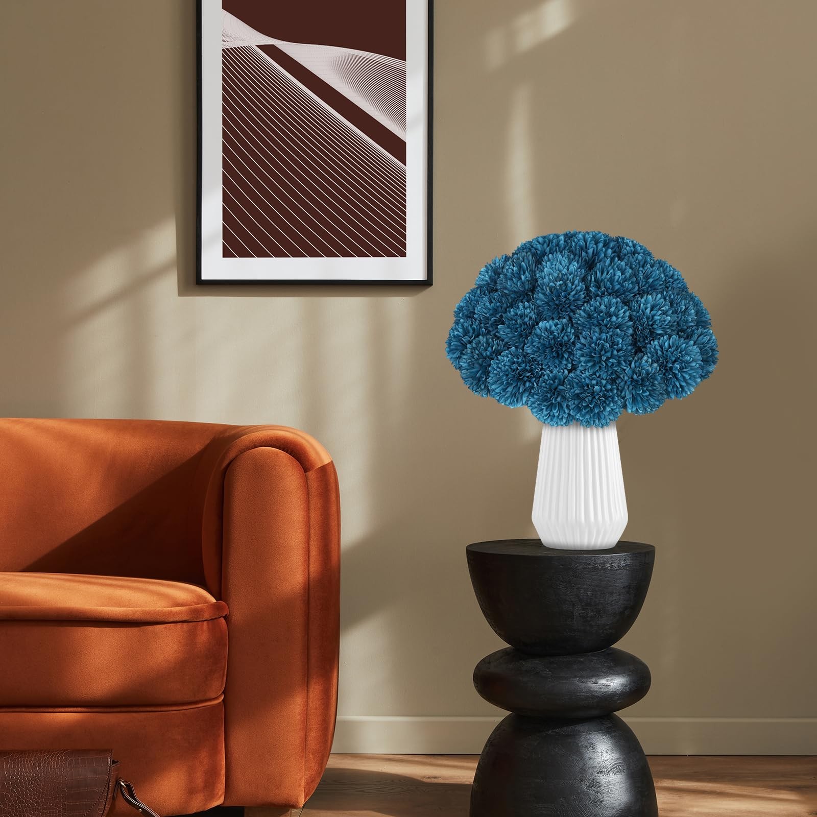 36 Pcs Teal Silk Chrysanthemum Ball Faux Mums Artificial Flowers Set