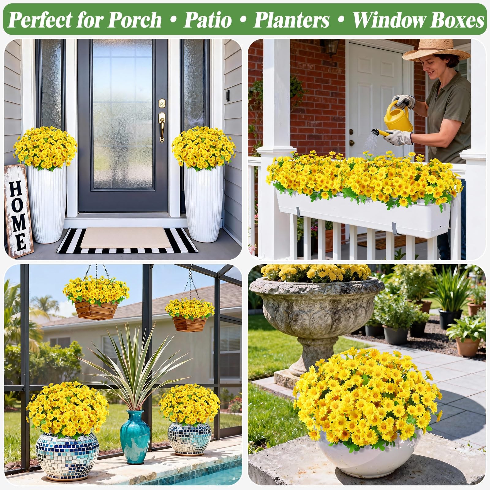Fake Flowers, 12 Bundles Yellow Daisy Flowers, Uv-Resistant Artificial Outdoo…
