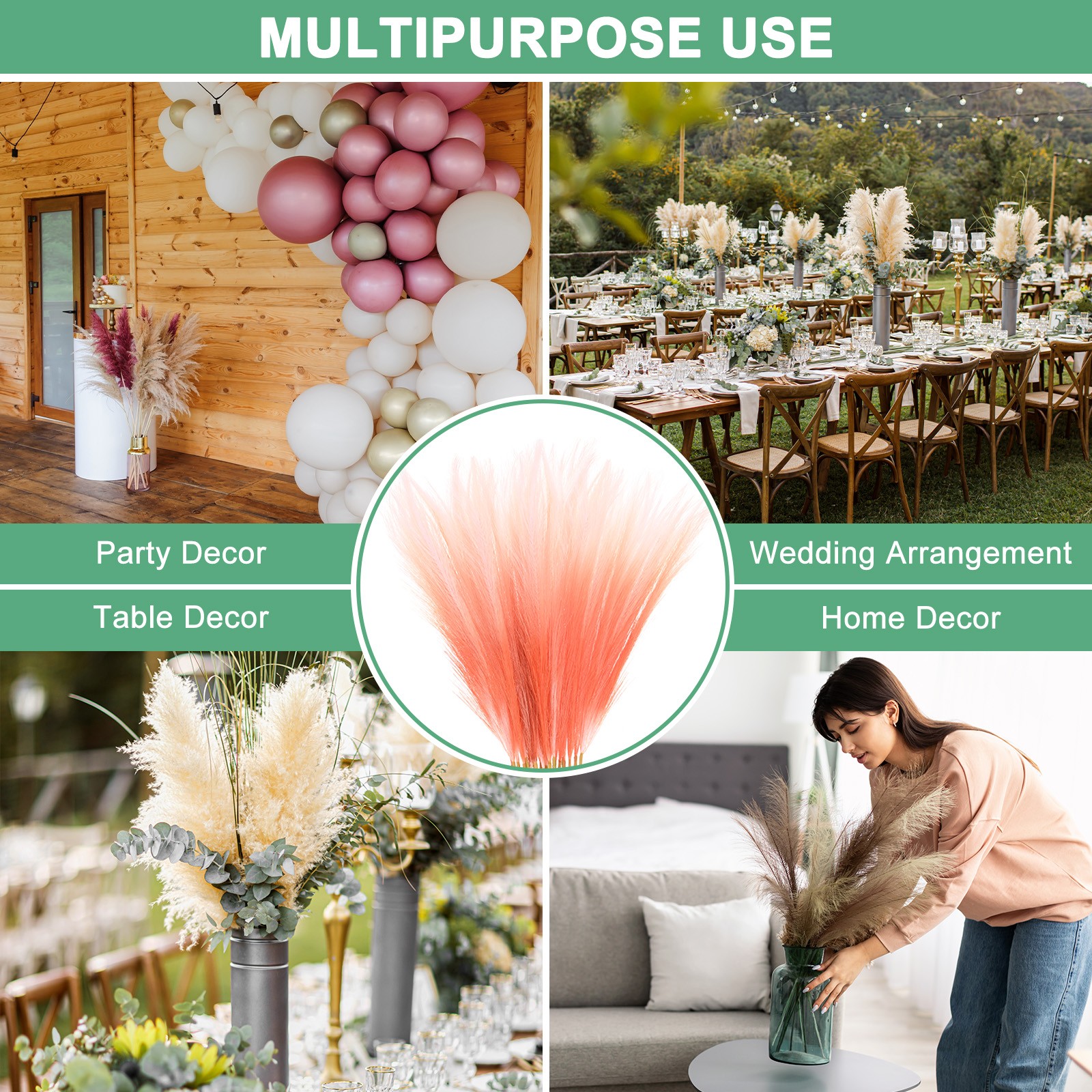 20Pack Faux Pampas Grass 21.7 Inch for Home Decor/Wedding Orange Gradient
