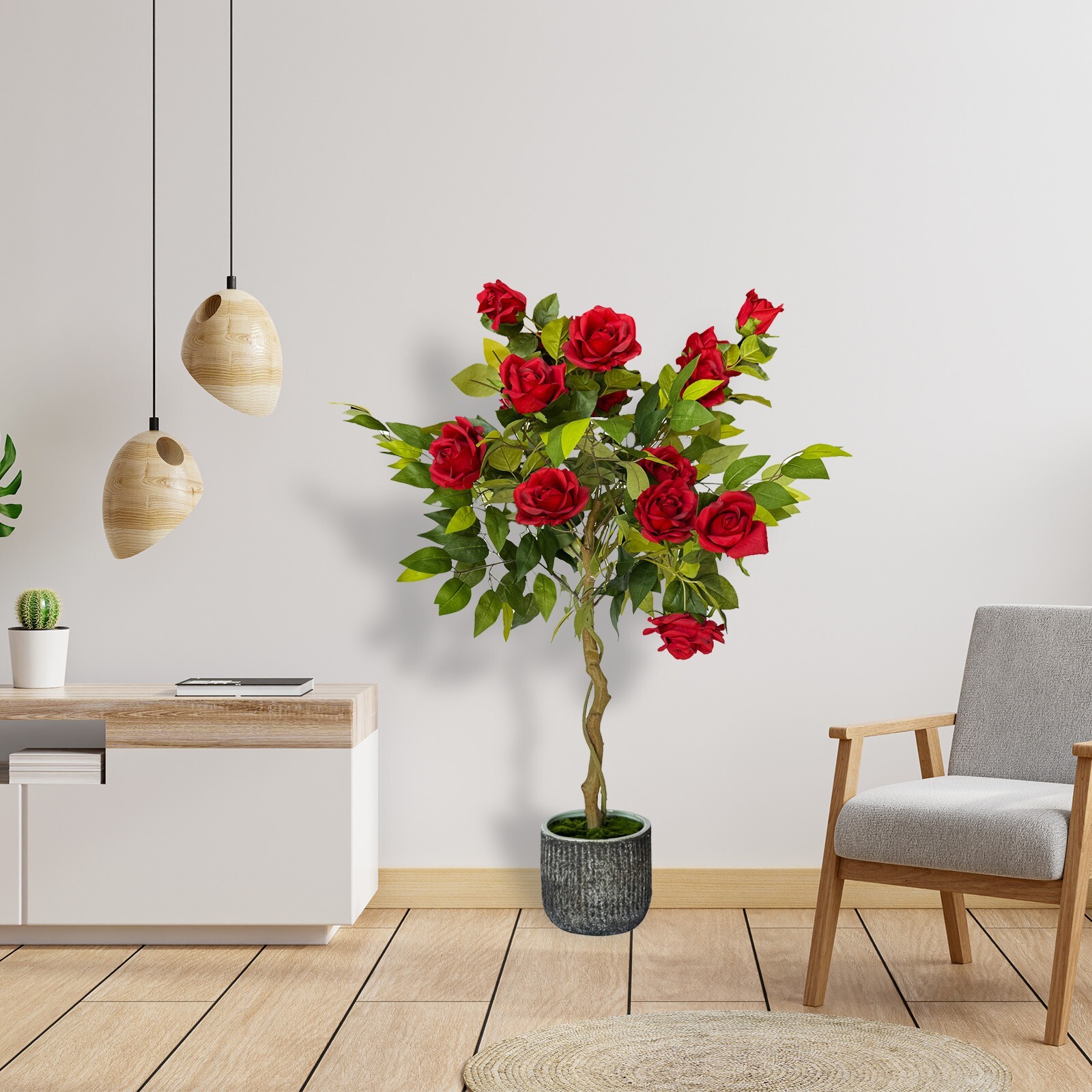41″ Decorative Artificial Red Rose Floral Arrangement in Ceramic Pot Planter Pot