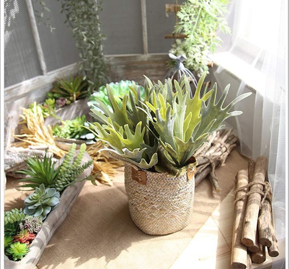 2Pcs Artificial Staghorn Fern Realistic Fake Flocked Succulent Plants Green P…