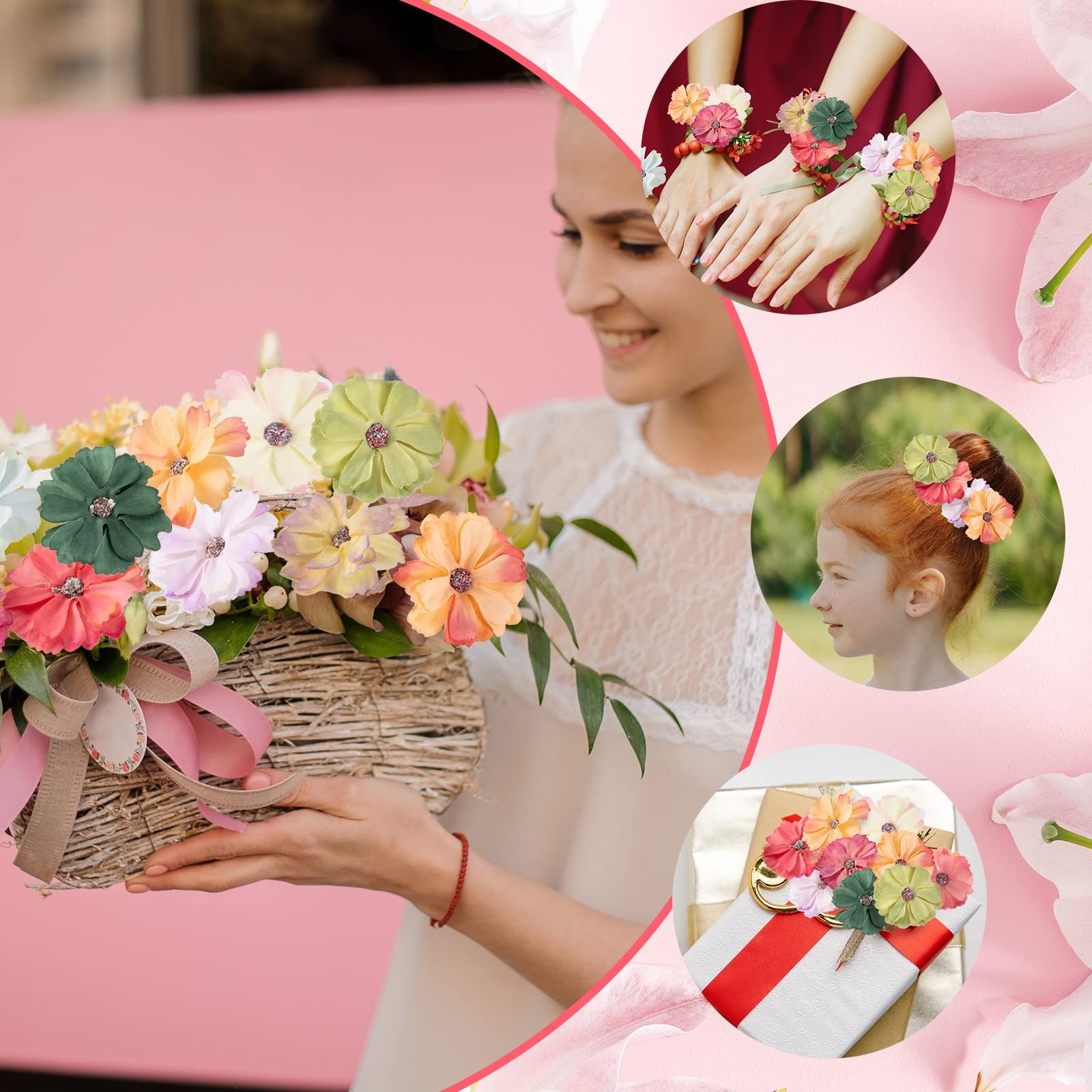 120 PCS Bulk Mini Silk Flower Heads Multicolor Artificial Fake Craft Wedding