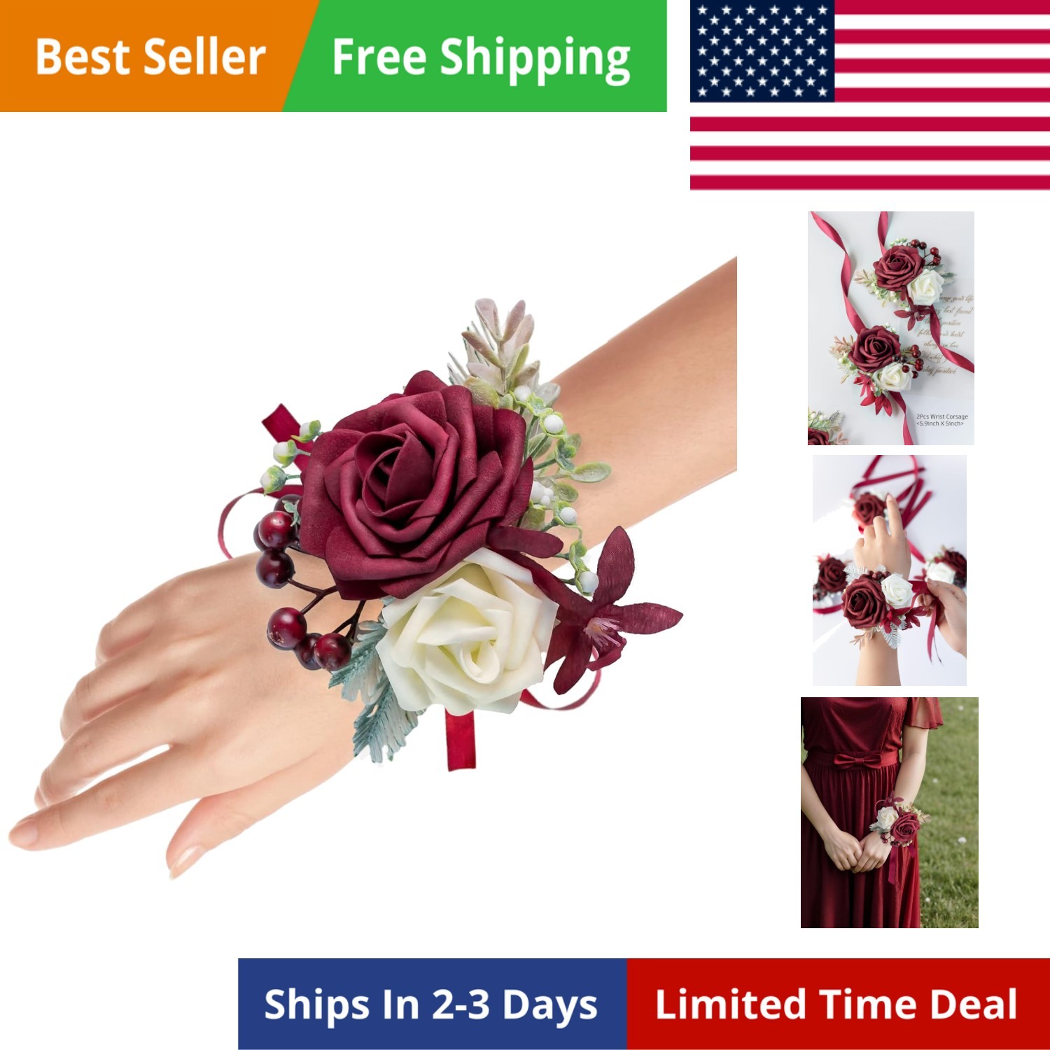 Set of 2 Wrist Corsage Wristlet for Wedding Bridesmaid Mother Grandmother for…