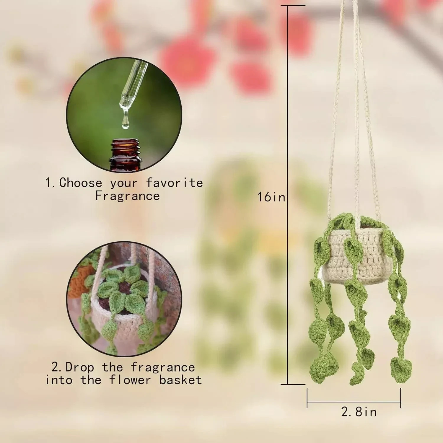 Handmade Crochet Car Plant Hanging Monstera Rearview Mirror Plant Decoration
