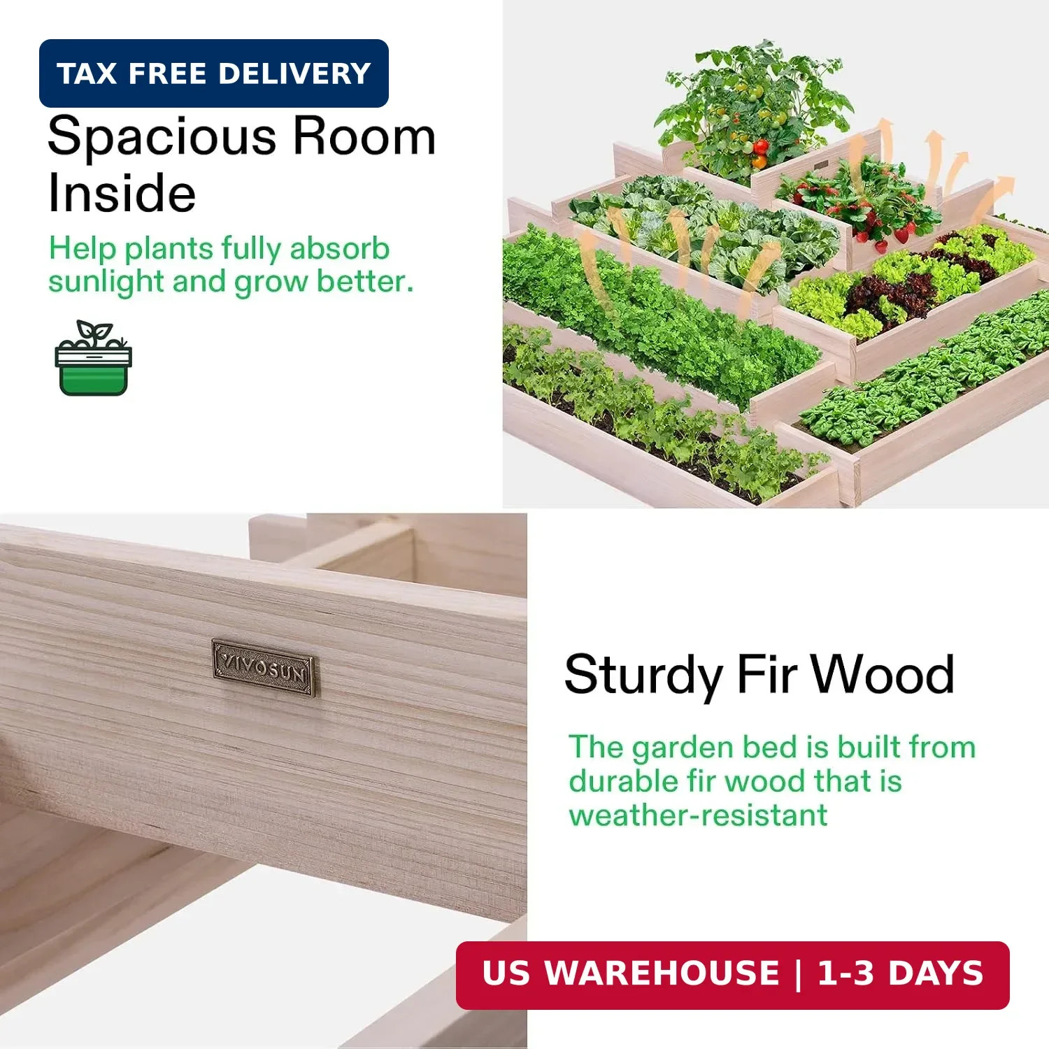 VIVOSUN 5-Tier Wooden Raised Garden Bed, 42 x 42 x 14 Inches, Outdoor Wood Plant