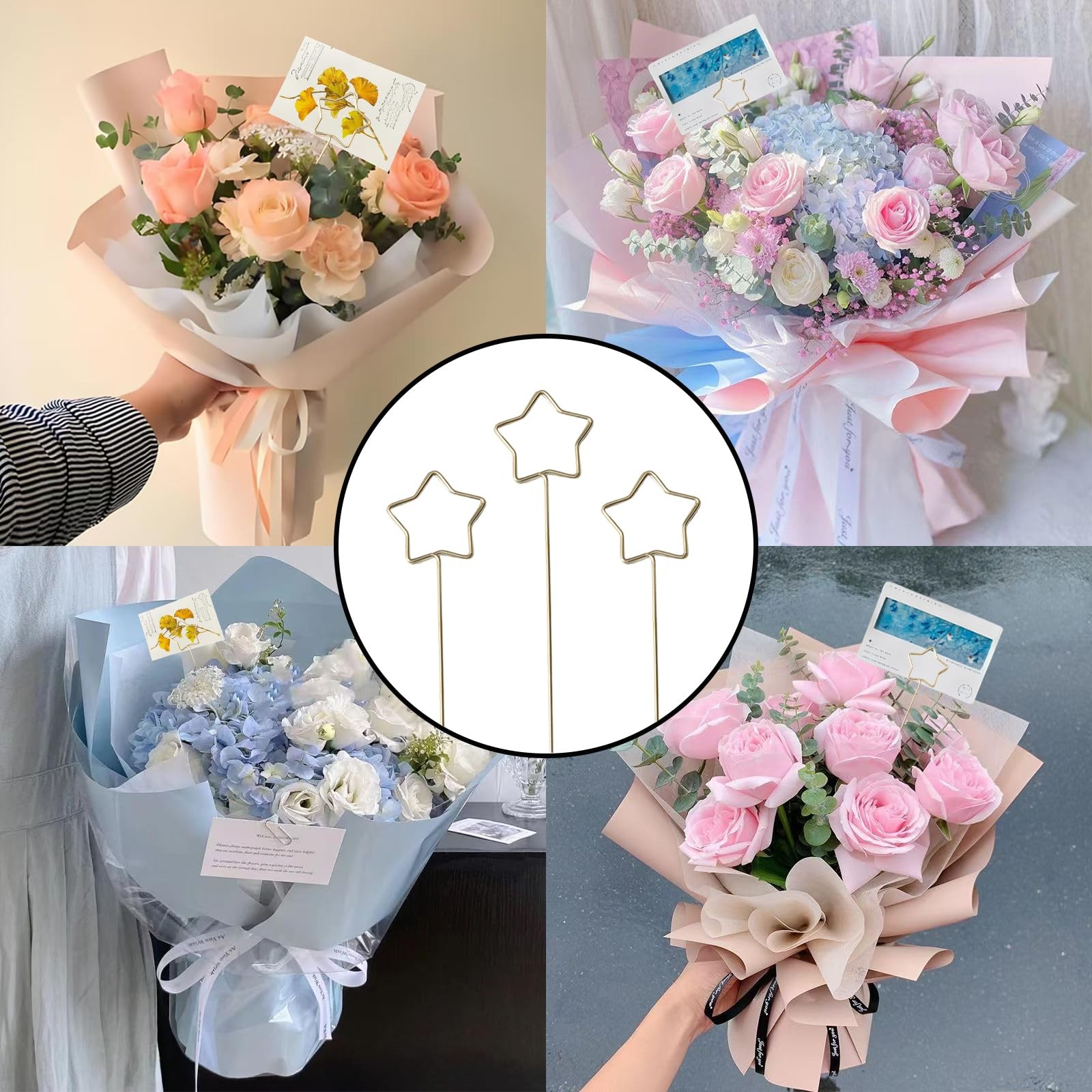 40 Pcs Gold Floral Picks, 13 Inch Premium Metal Flower Picks, Star-Shaped Sti…