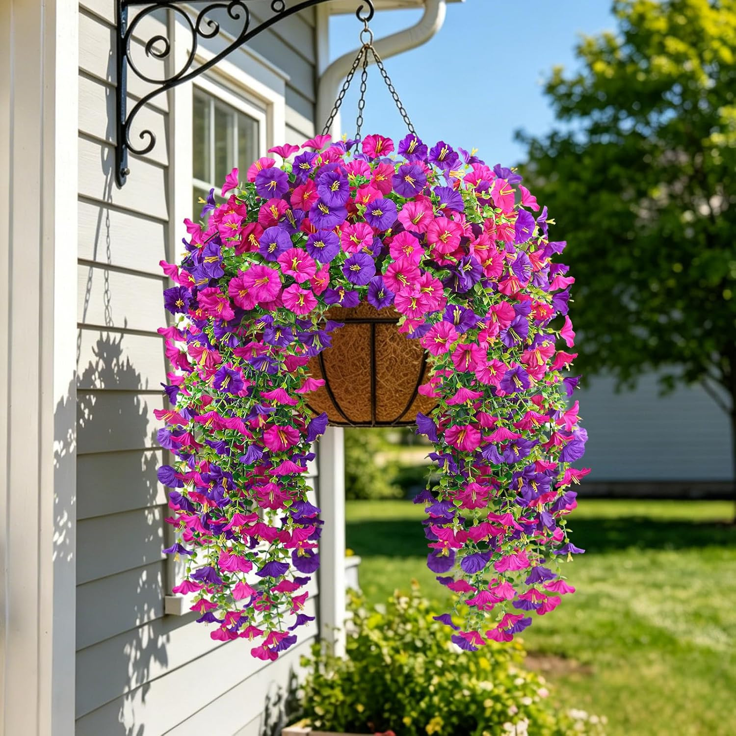 Artificial Flowers for Outdoors, 6-Pack 420 Blooms UV Resistant Hanging Morning