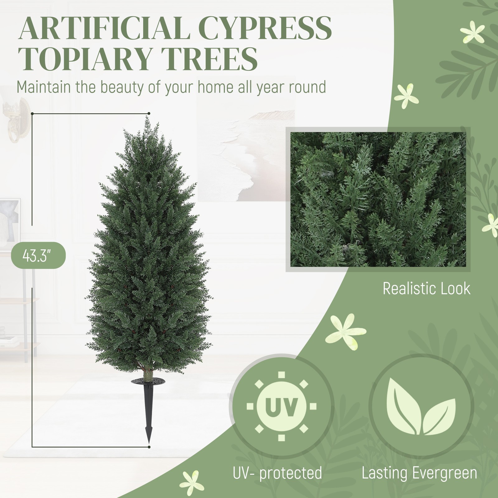 HOMCOM Artificial Cedar Trees Set of 2, 43.3″, Used