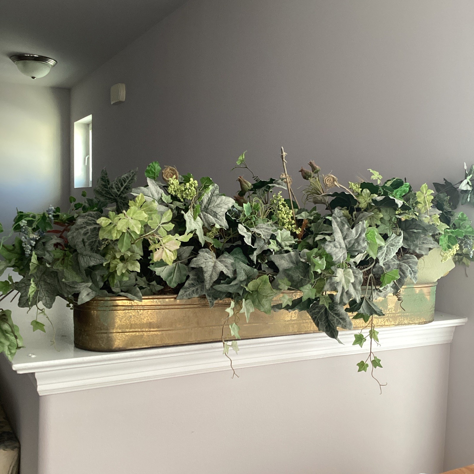 Brass 3 Foot Long Vintage Flower Pot With Dried Flower Arrangement