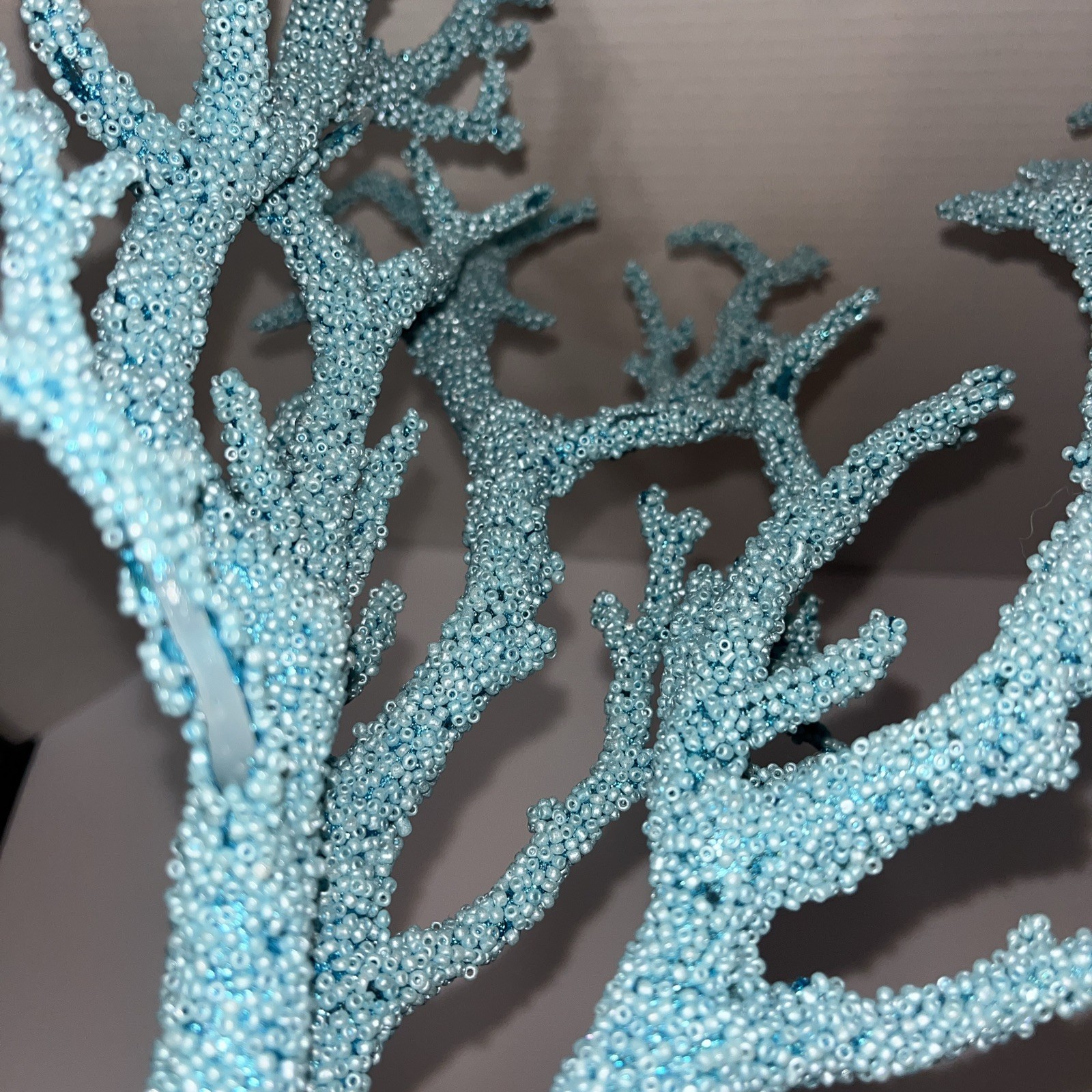 Lot Of 3 Glittered Beaded Twig Branch Spray Blue Coral Nautical Branch Florals