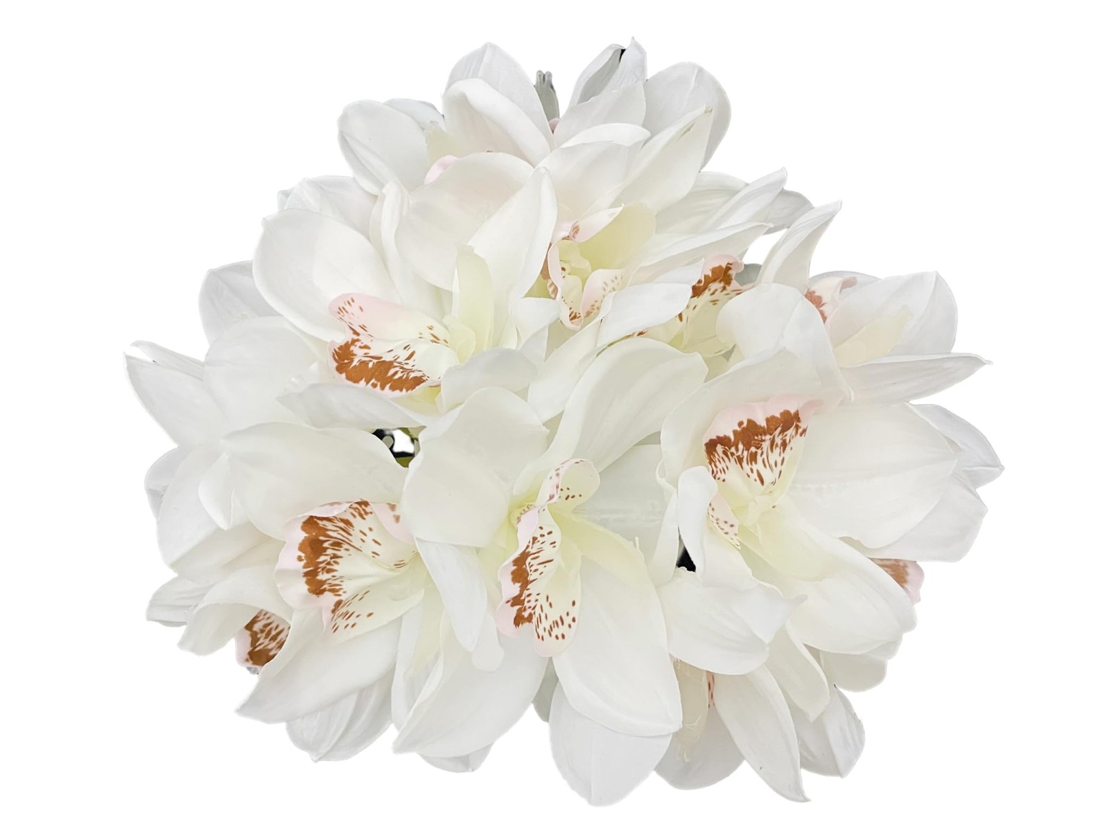 White Latex Real Touch Cymbidium Orchid Artificial Flower Bouquet 12 PCS