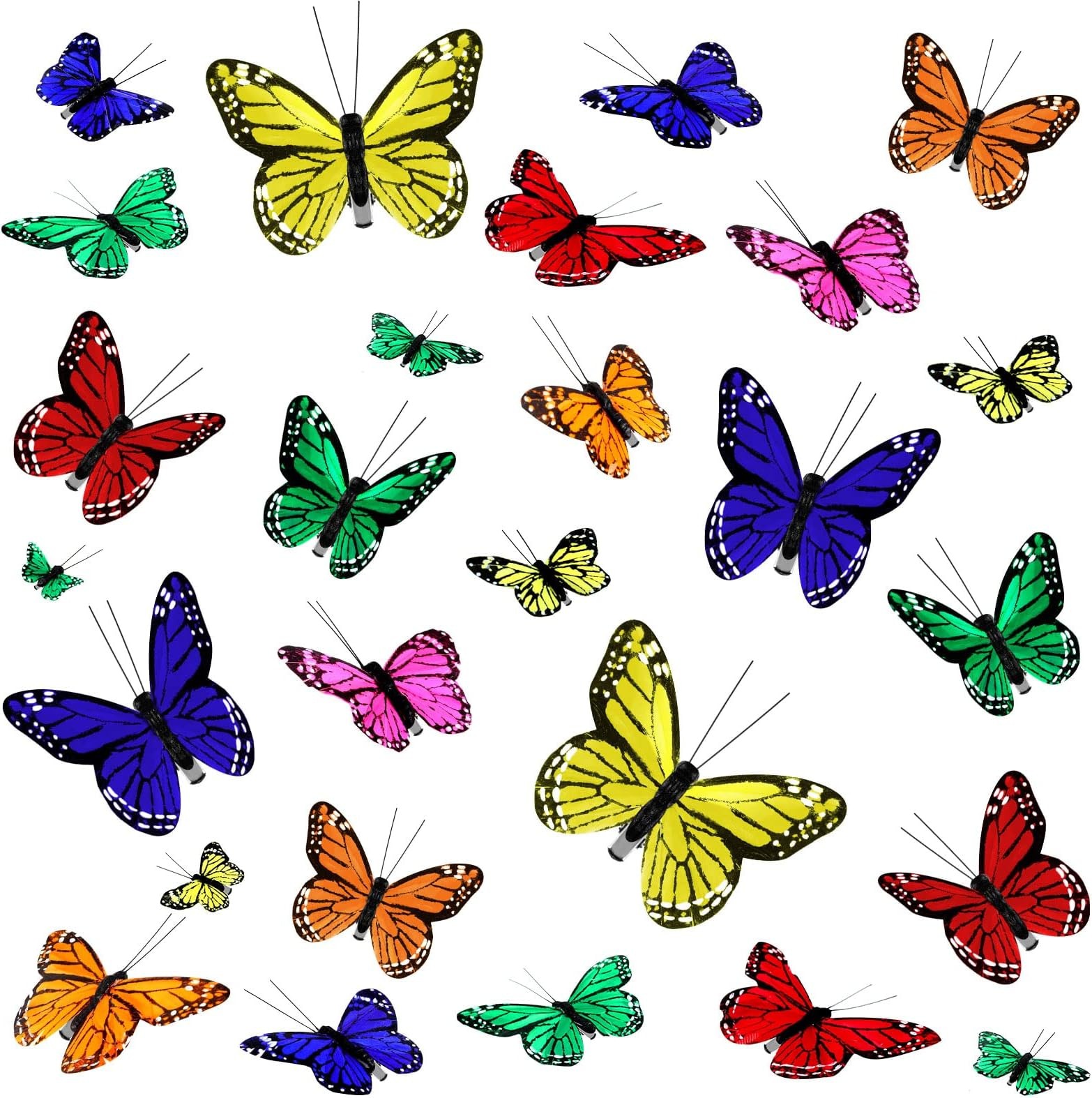 24 Pcs Monarch Butterfly Decorations 4 Size Artificial Monarch Feather Fake B…