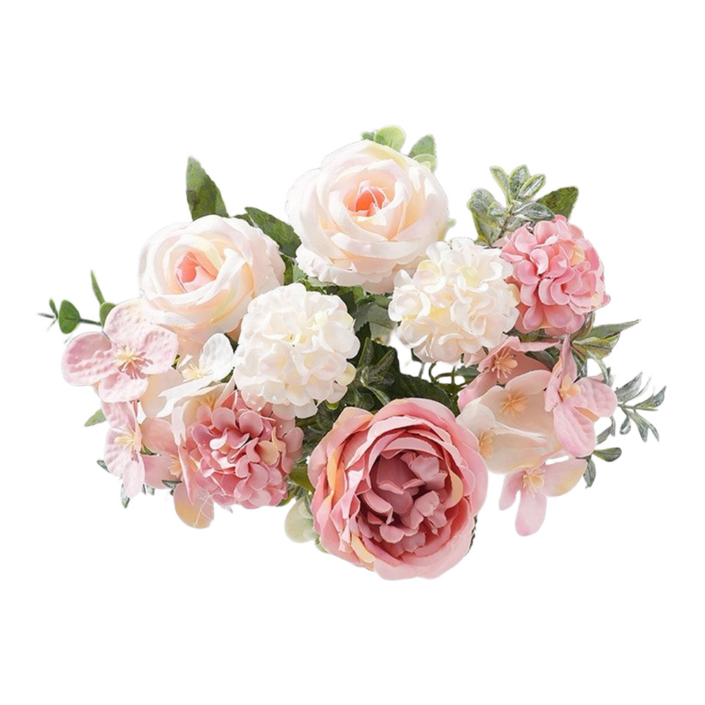 Artificial Silk Bouquet Roses Peonies Hydrangeas White Pink Mauve Purple