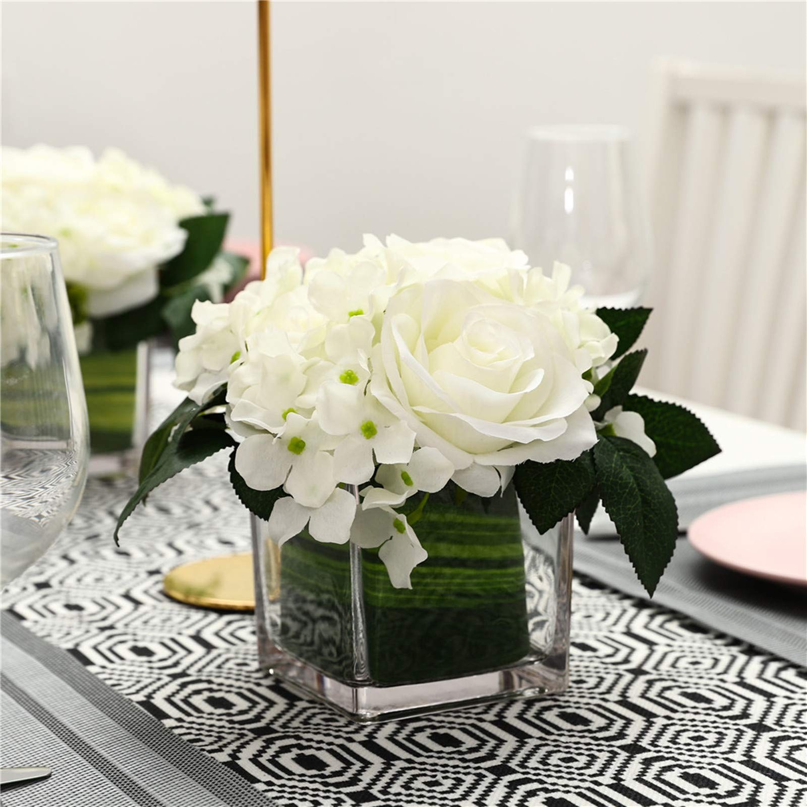 Artificial Silk Rose Flower Centerpiece Arrangement in vase for Home Wedding …