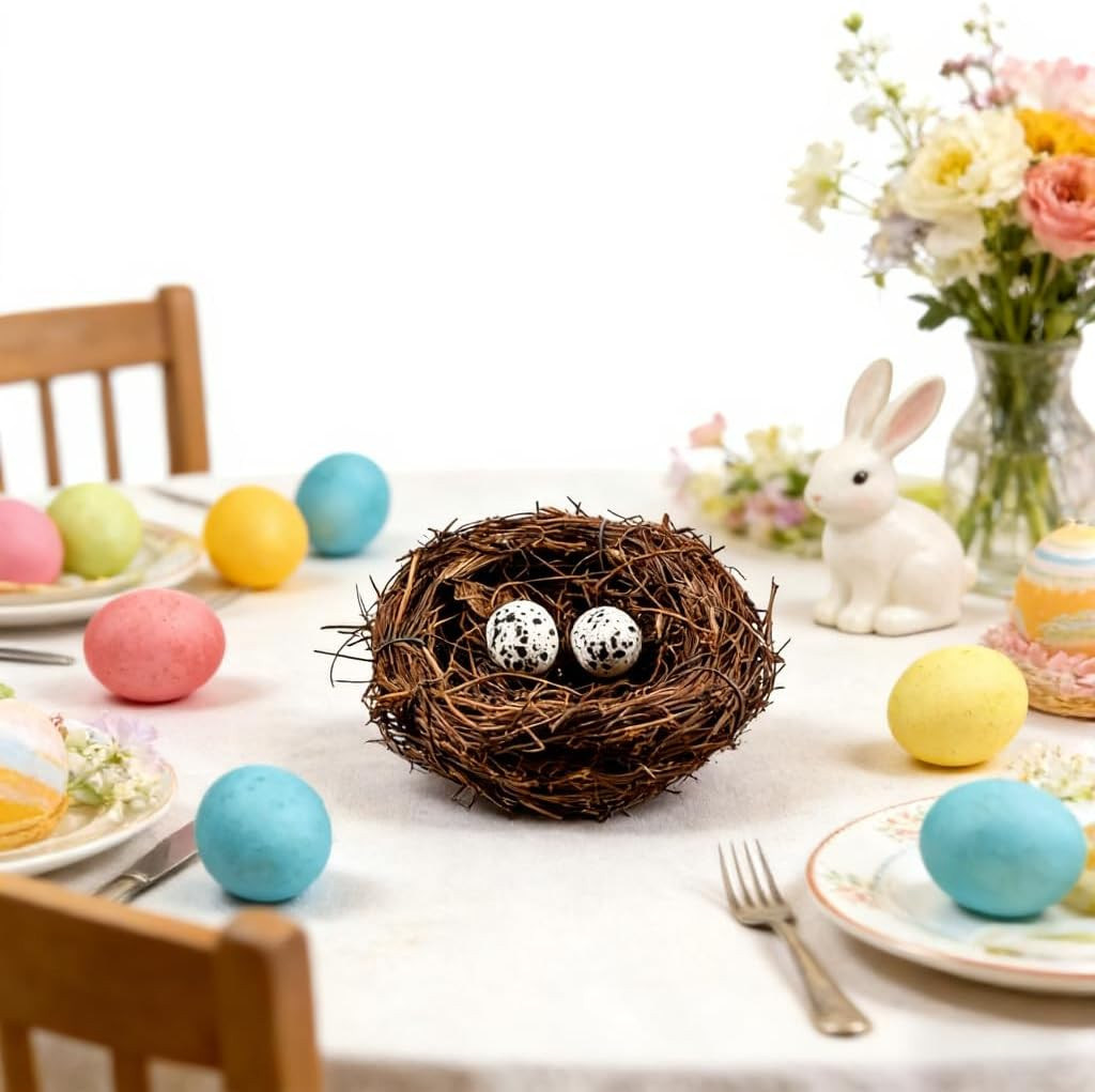 Birds Nest with Eggs Easter Rattan Nest Decorating, Mini Artificial Birds Nest f
