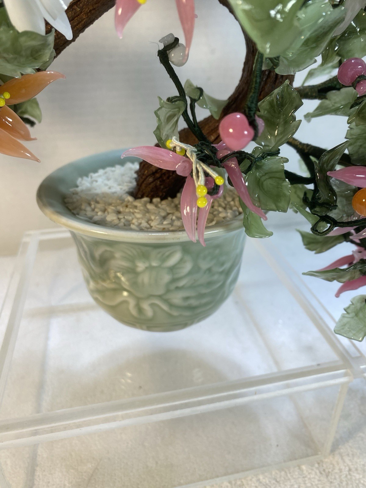 VTG Artificial Bonsai Tree Made Of Semi Precious Stone And Art Glass