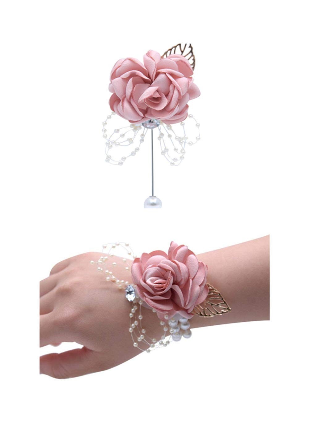Rose Wedding Wrist Corsage And Boutonniere Set Party Prom Hand Ribbon Flower Sui