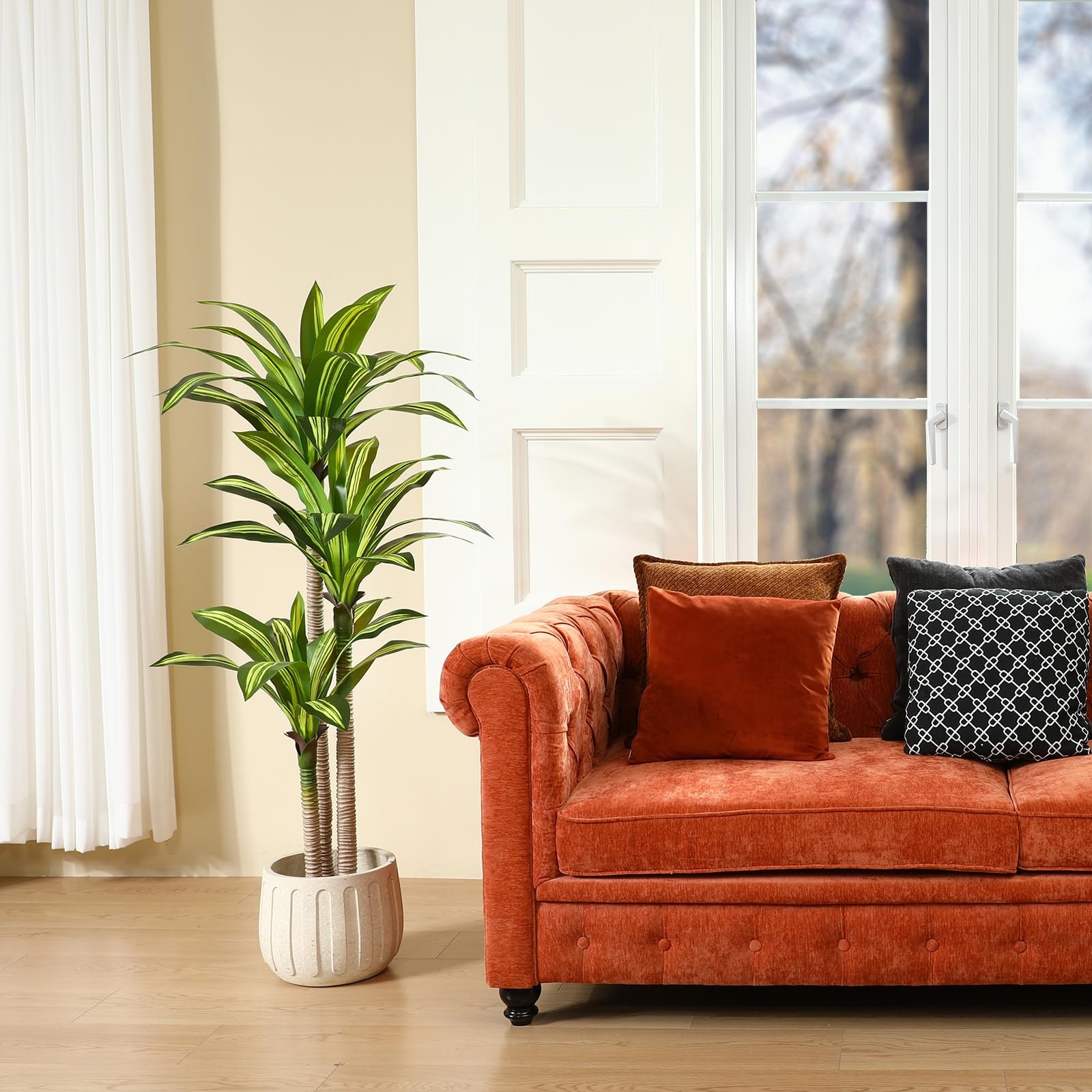 Artificial Plants, 5 Ft Dracaena Tree Faux Plants Indoor Outdoor Decor Fake T…