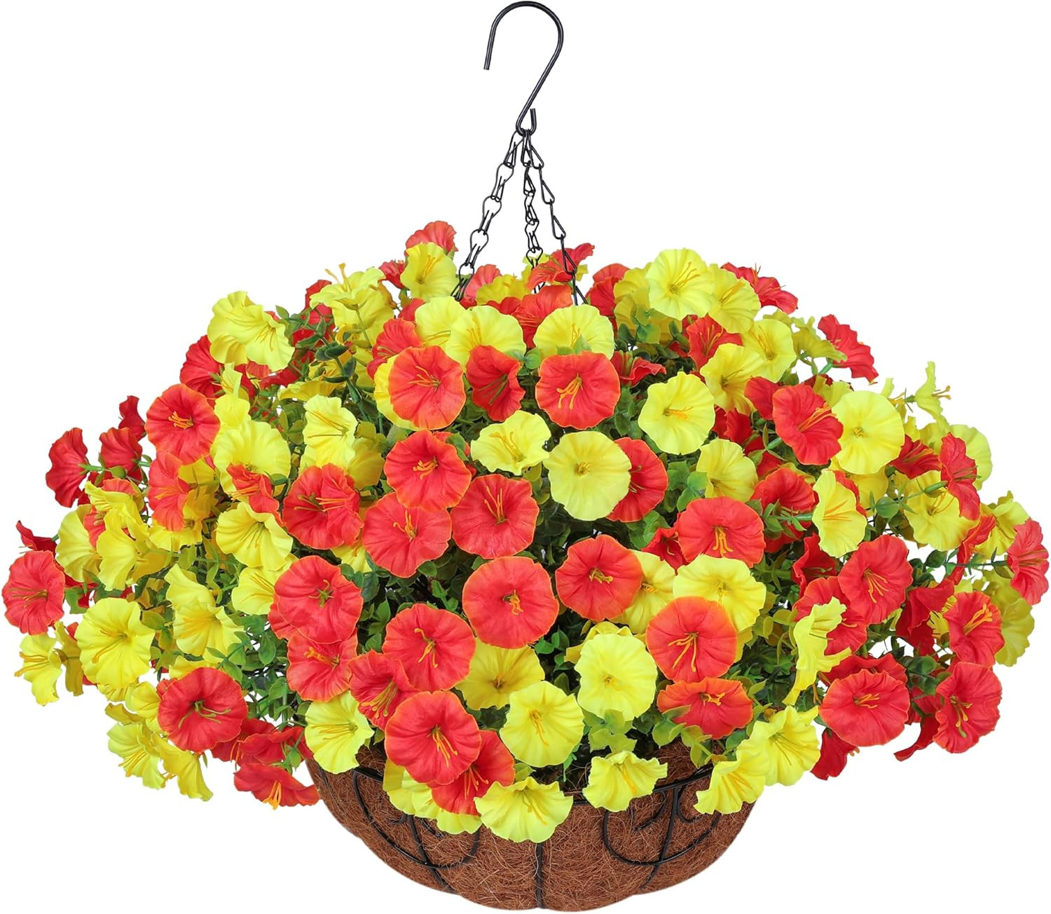 Artificial Hanging Flowers Faux Plants Basket for Outdoors Spring Decor, Fake Si