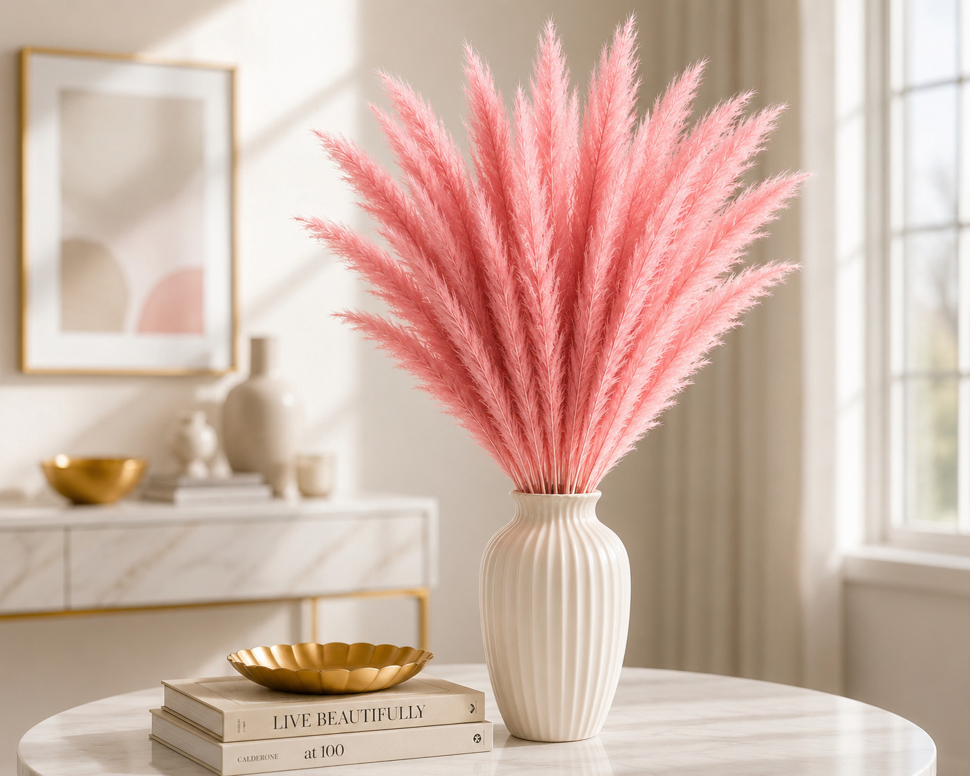 15 Pink Pampas Grass Stems 21″ Real Dried Flowers Boho Home Vase Decor