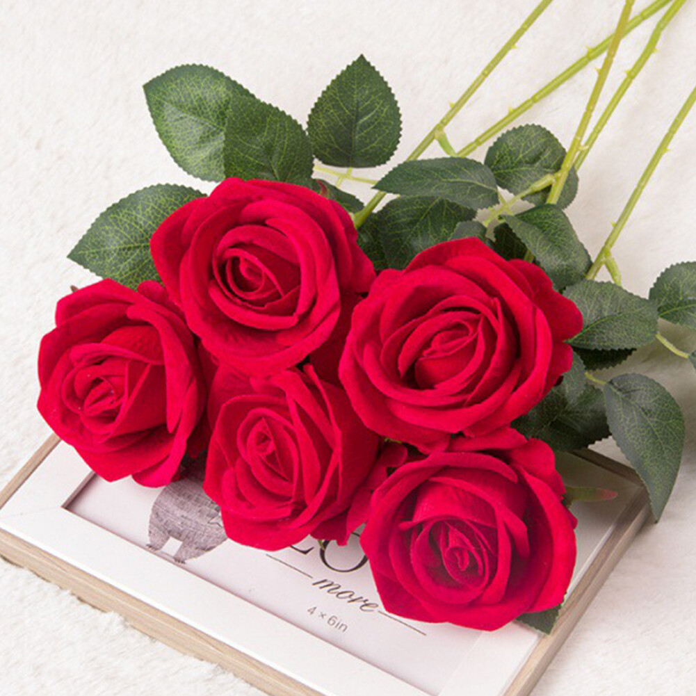 US 20 Pc Red Silk Roses Artificial Flowers Realistic Bouquet HomeDecor Xmas Gift