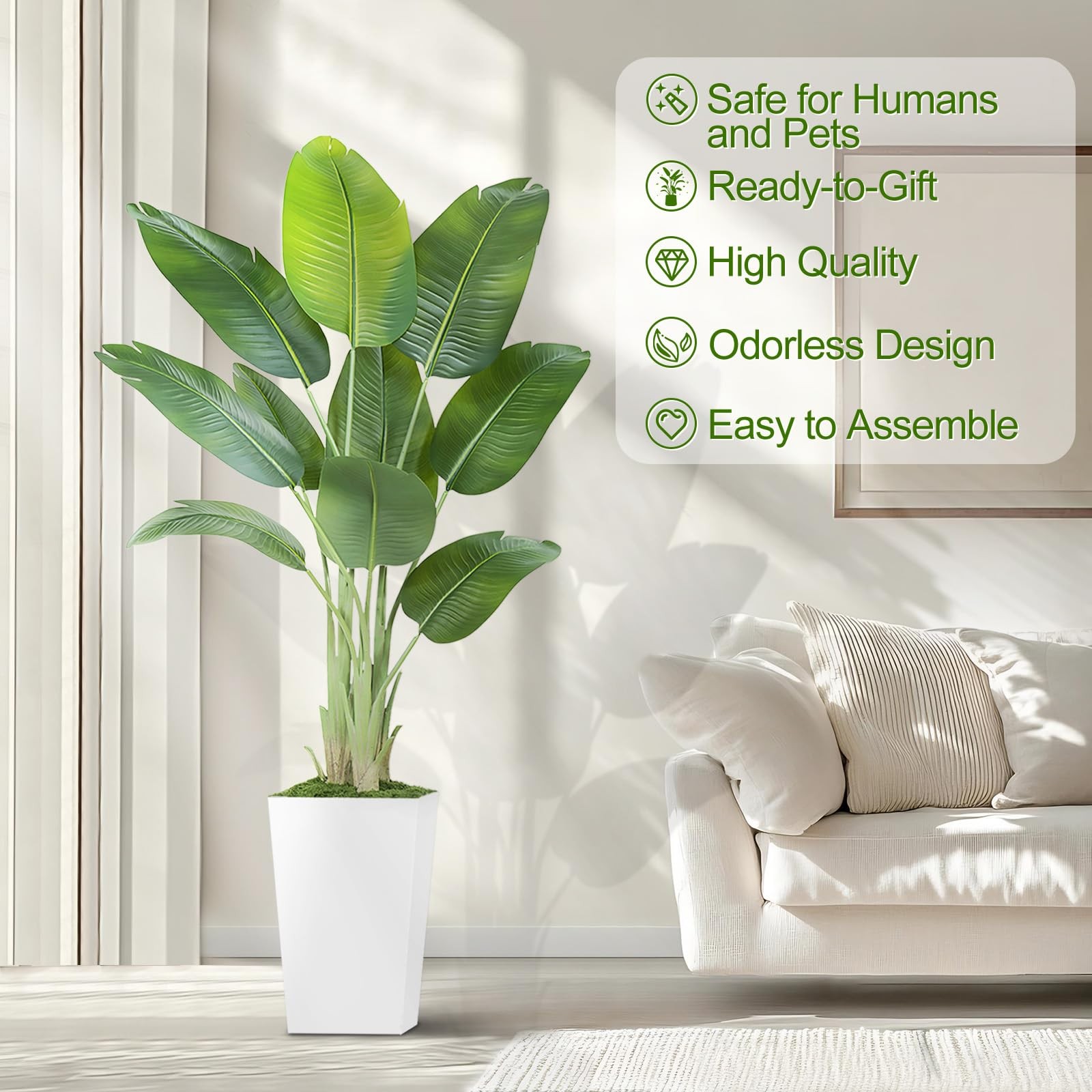 Lifelike Bird of Paradise Artificial Plant 6ft Faux Banana Leaf Tree with Whi…