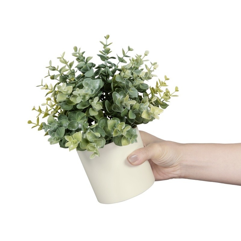 Artificial Eucalyptus Plant Cream Pot Tabletop Decor Maintenance Free Greenery