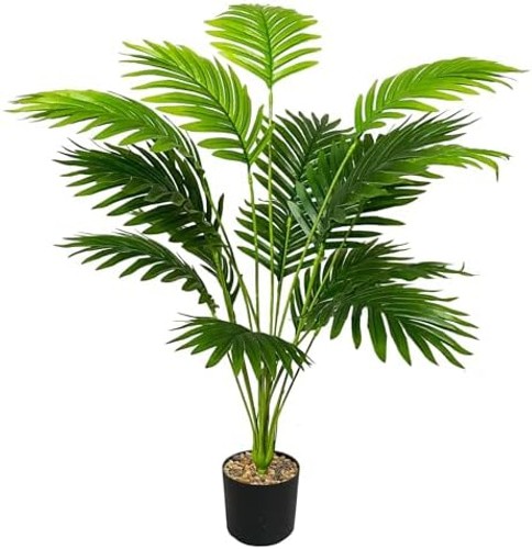 Artificial Areca Palm Plant Silk Fake Potted Faux Tree in Pot for Indoor Outd…