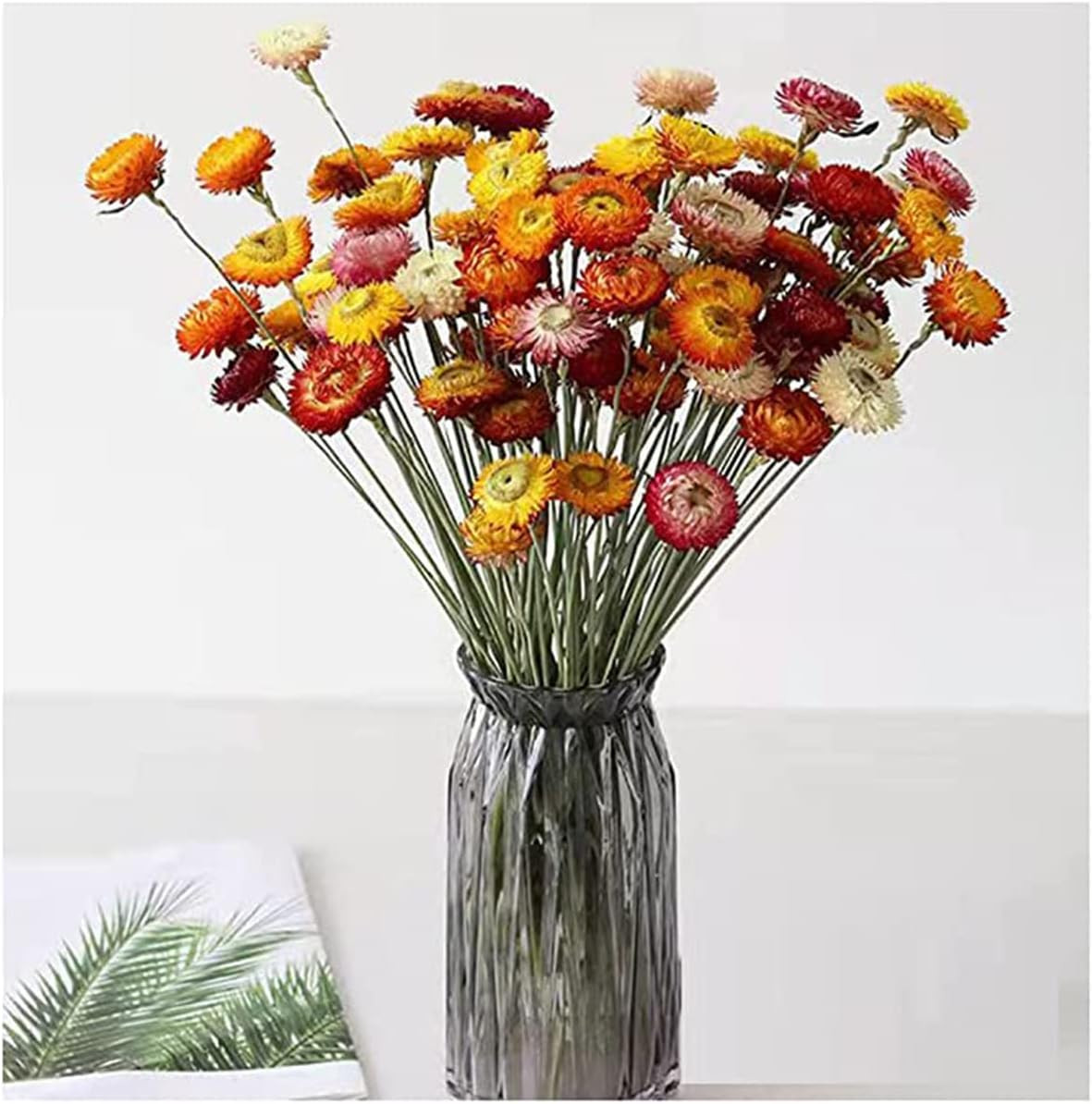 40 Pcs Natural Dried Daisies, Dried Daisy Flowers Bouquet with Stem for Wedding