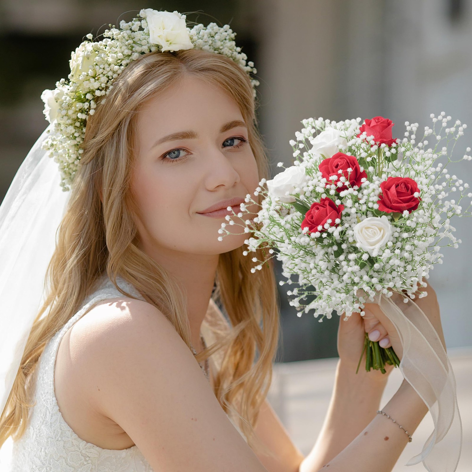 20Pcs Babys Breath Artificial Flowers Bulk, 12Pcs Fake Red Roses, DIY Wedding…