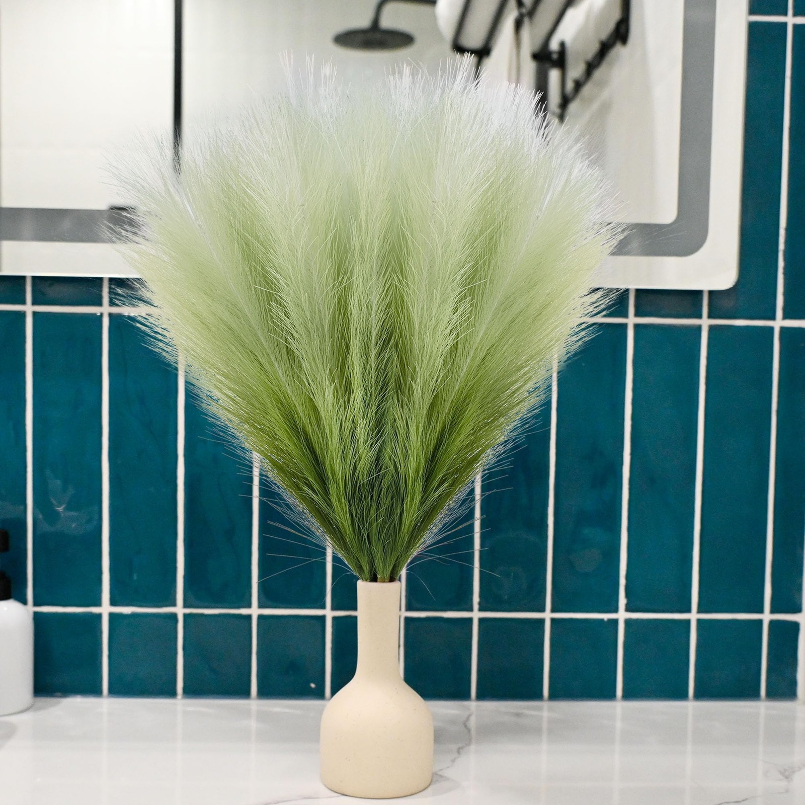 6 PCS Faux Pampas Grass Arrangement – 18″/45cm Artificial Fluffy Pompous Gras…