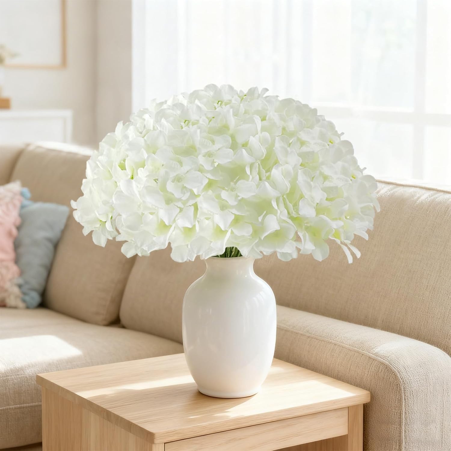 Bulk White Artificial Hydrangea Flowers, 30 Pcs Faux Silk Heads with Stems