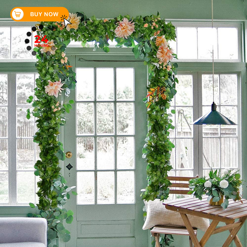 DearHouse 84 Feet 12 Strands Artificial Ivy Leaf Plants Vine 84 Feet, Green