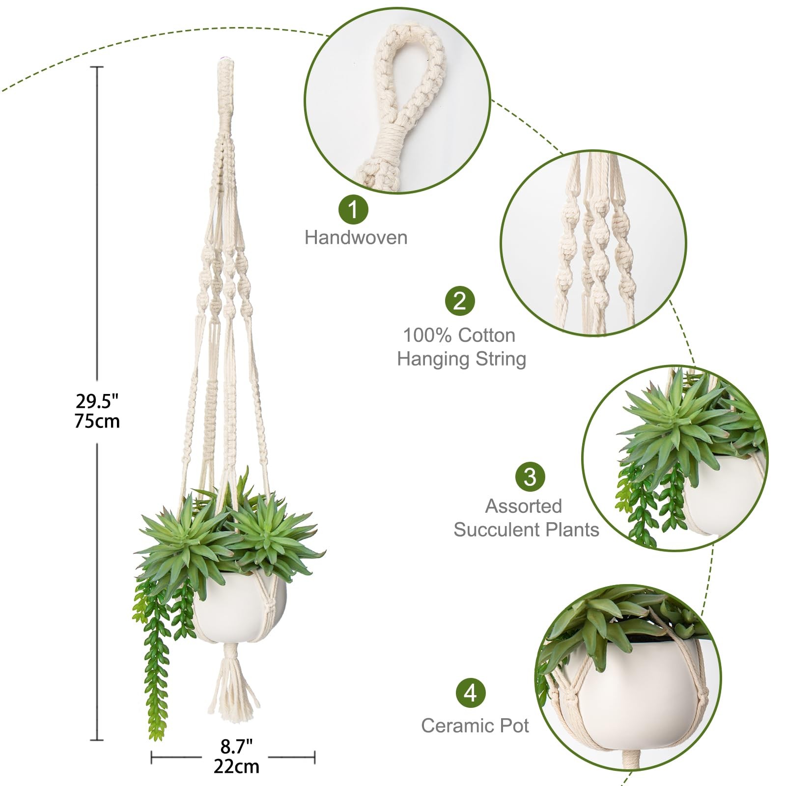 Artificial Hanging Succulents in Ceramic Pot 29.5” Fake String of Pearl Hang…