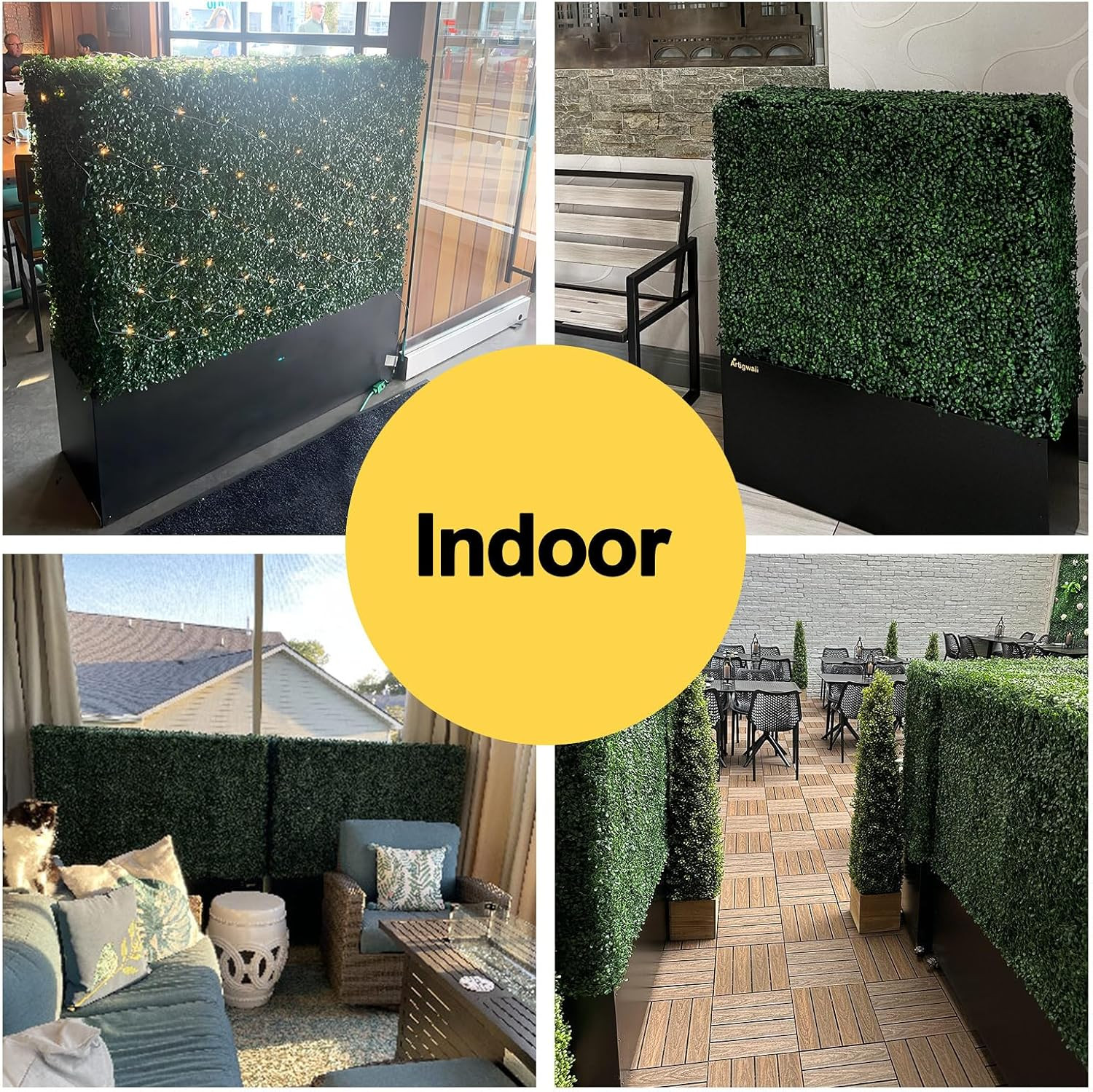 Artificial Hedge Wall with Planter – Boxwood Grass Outdoor Divider 50x48x14