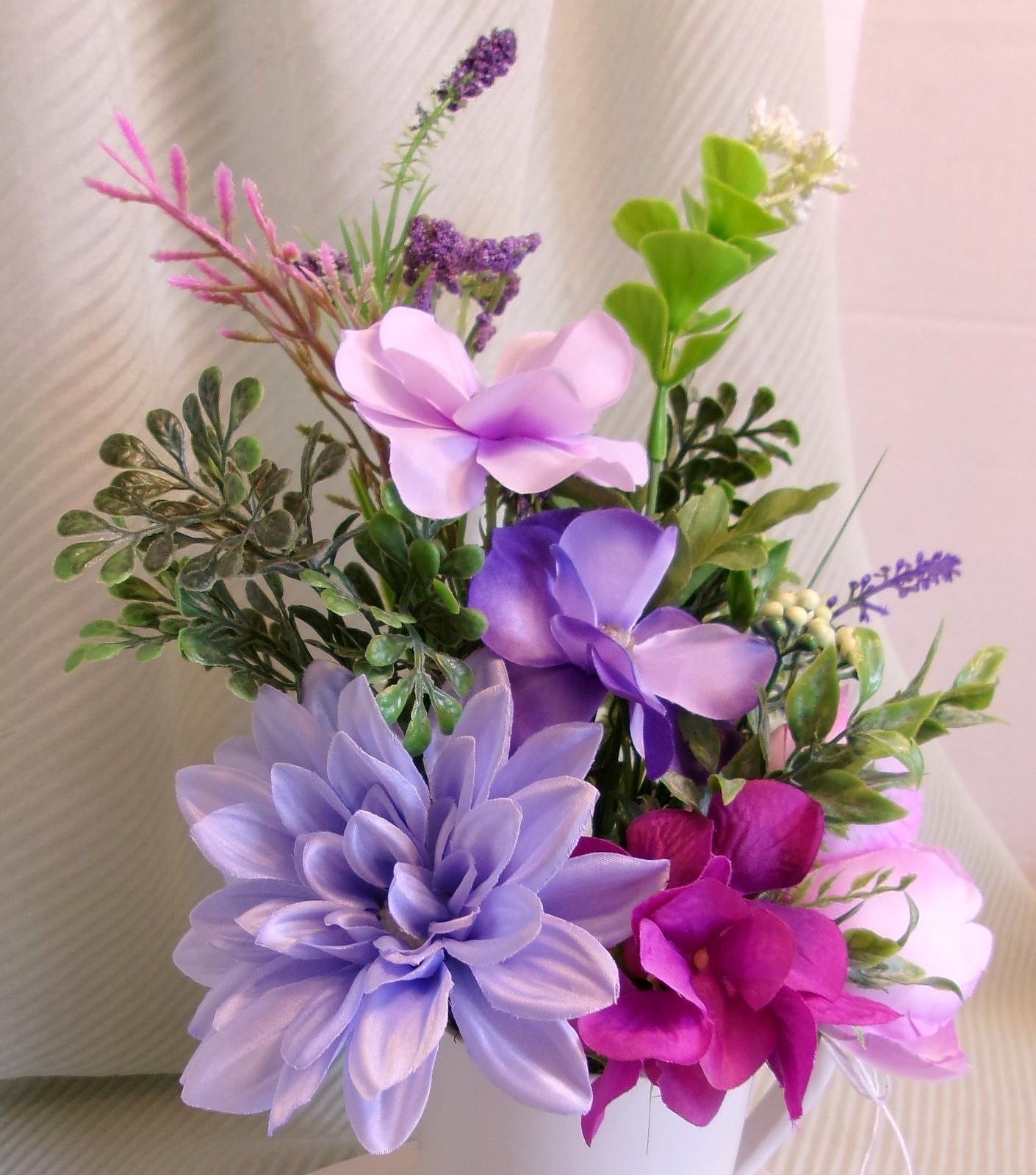 Floral Arrangement Lavender Purple Mix Silk Artificial Mug Plate Decoration New