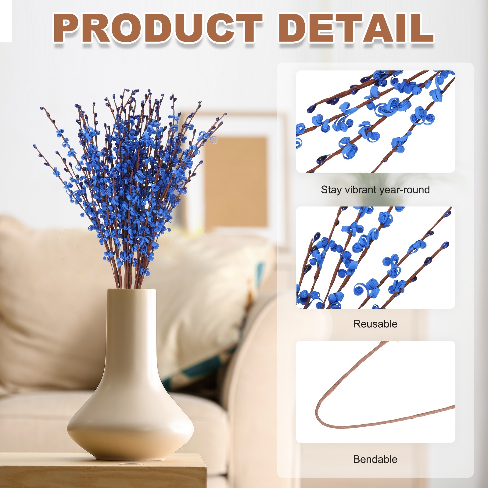 12Pcs Tall Jasmine Flower for DIY Floral Art Plant(Sapphire Blue)]