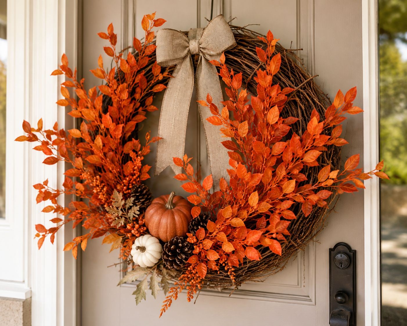 Artificial Fall Leaf Bush 13 Inch Orange Faux Autumn Foliage Pick 5 Branches Wre