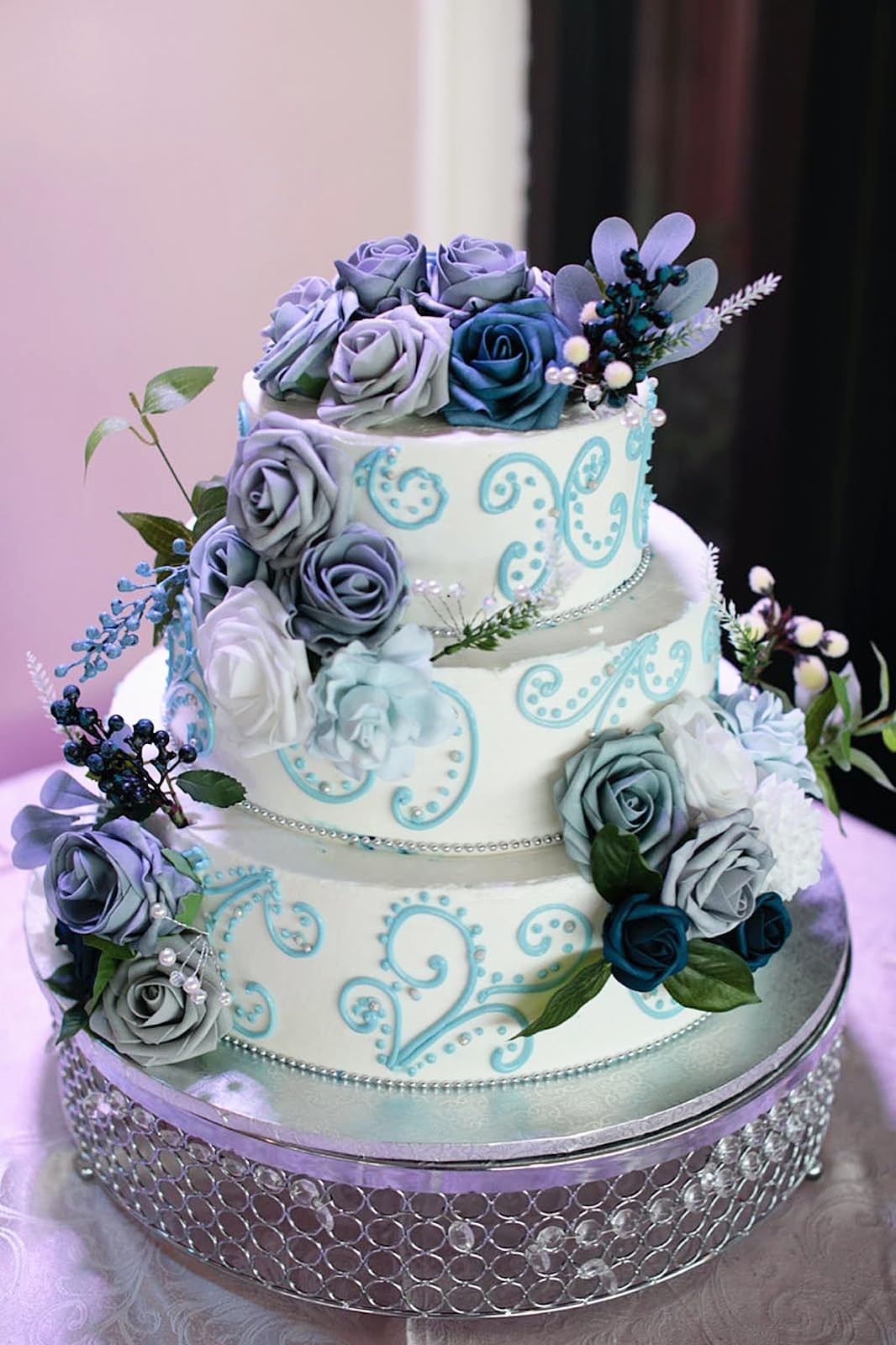 Roses Artificial Flowers, Dusty Blue, Silk, Wedding Bouquets, Centerpiece