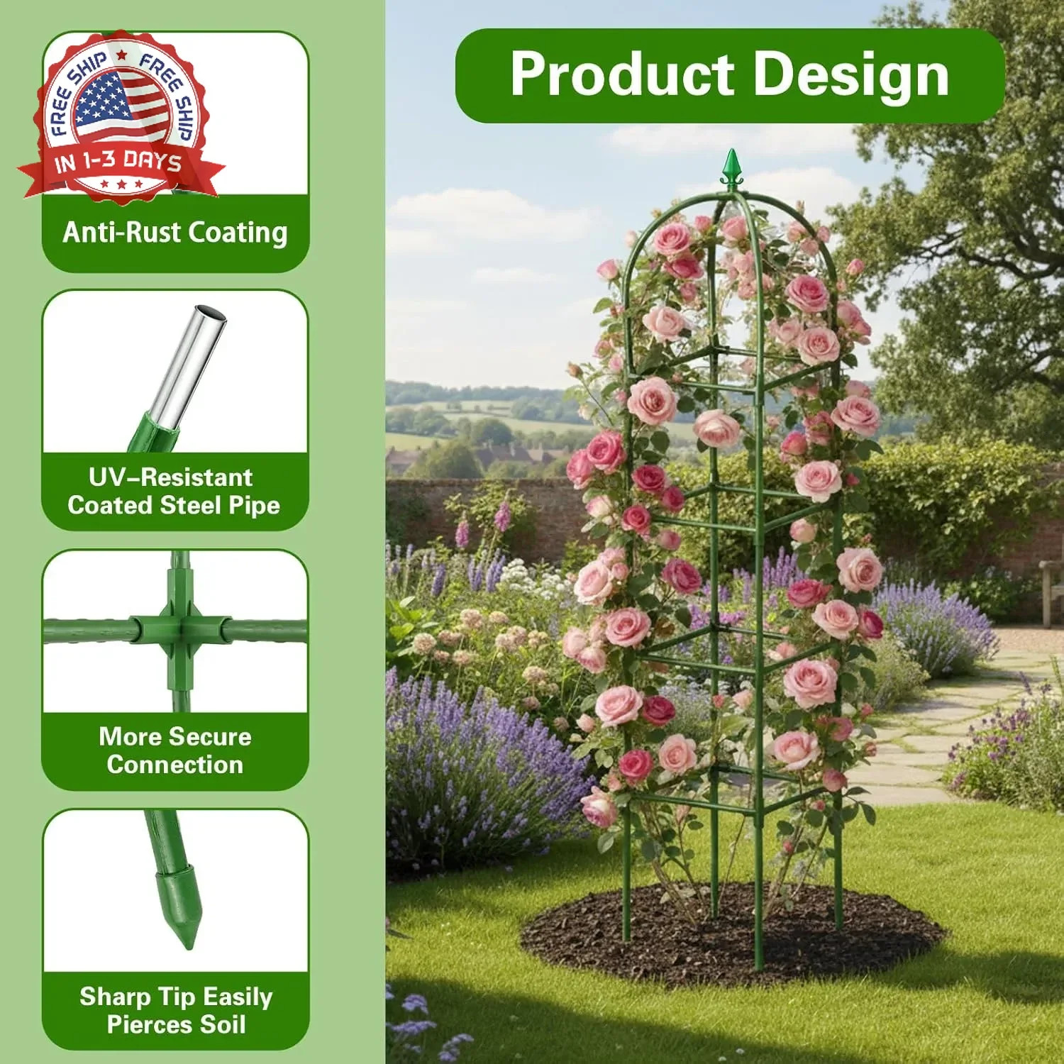 2 Pack Garden Obelisk Trellis for Climbing Plants, 72″ Metal Rustproof Rose Trel