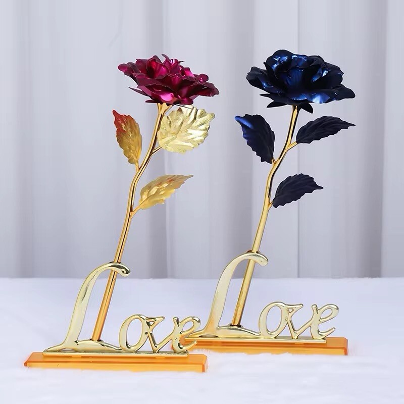 24K Dipped Purple Gold Rose Artificial Thin Light Valentine Gift Romantic