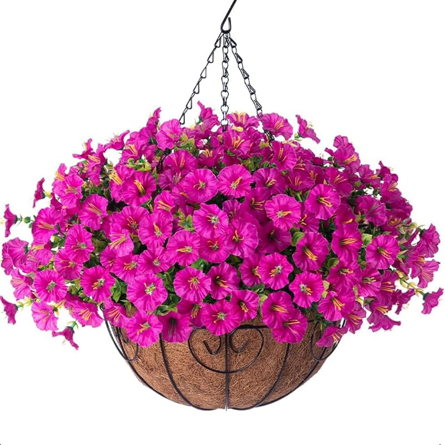 Artificial Hanging Flowers Faux Plants Basket for Outdoors Spring Decor, Fake Si