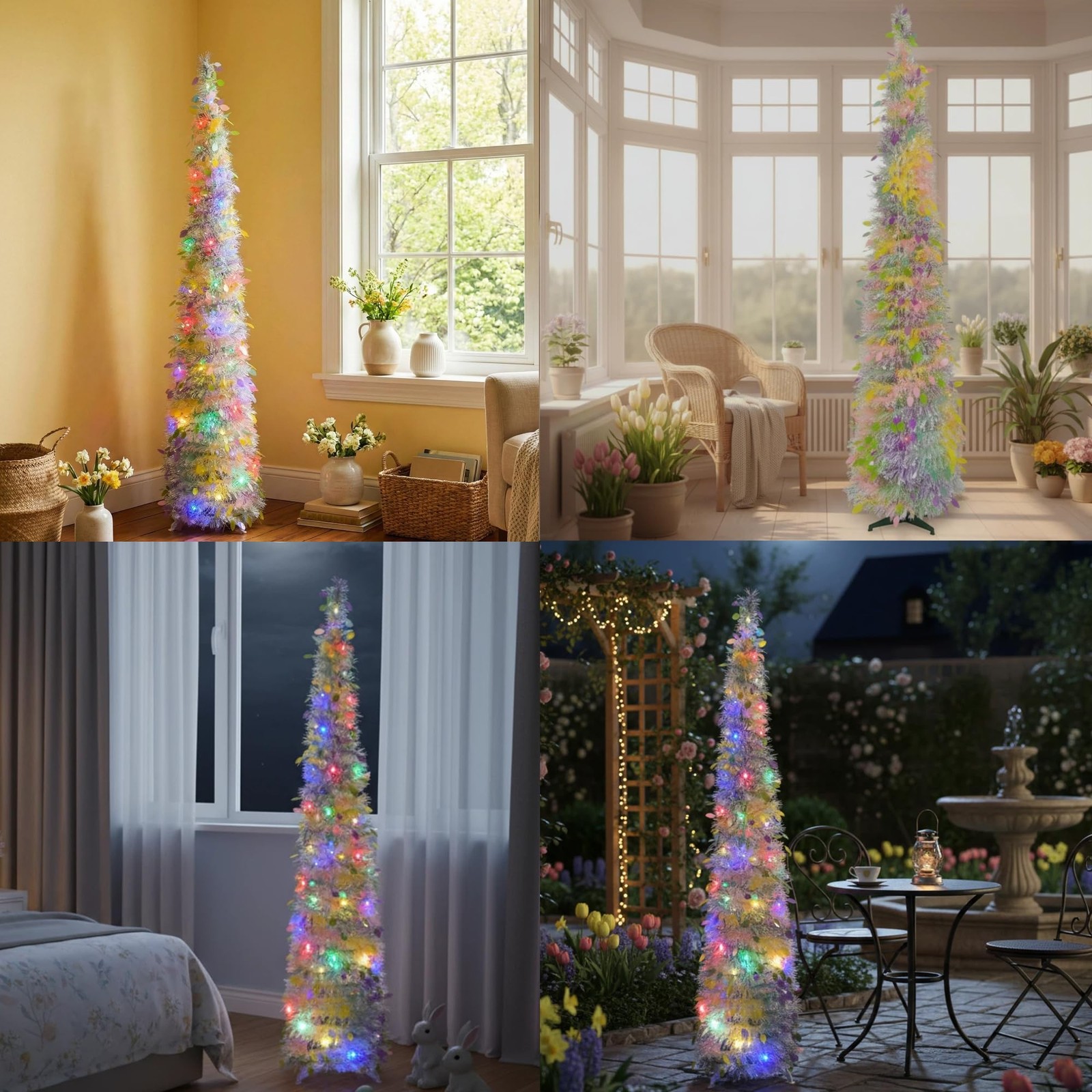 5FT Lighted Tinsel PopUp Artificial Tree 50 LED String Lights Decor Base