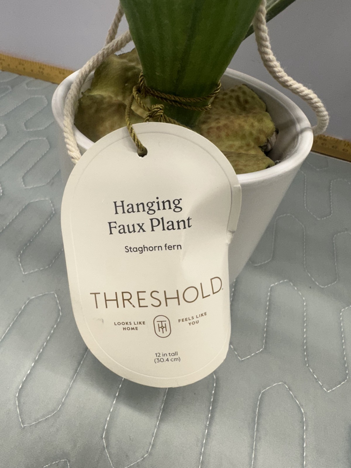 Threshold Hanging Faux Staghorn Fern in White Pot – 12″ – Indoor Decor – New