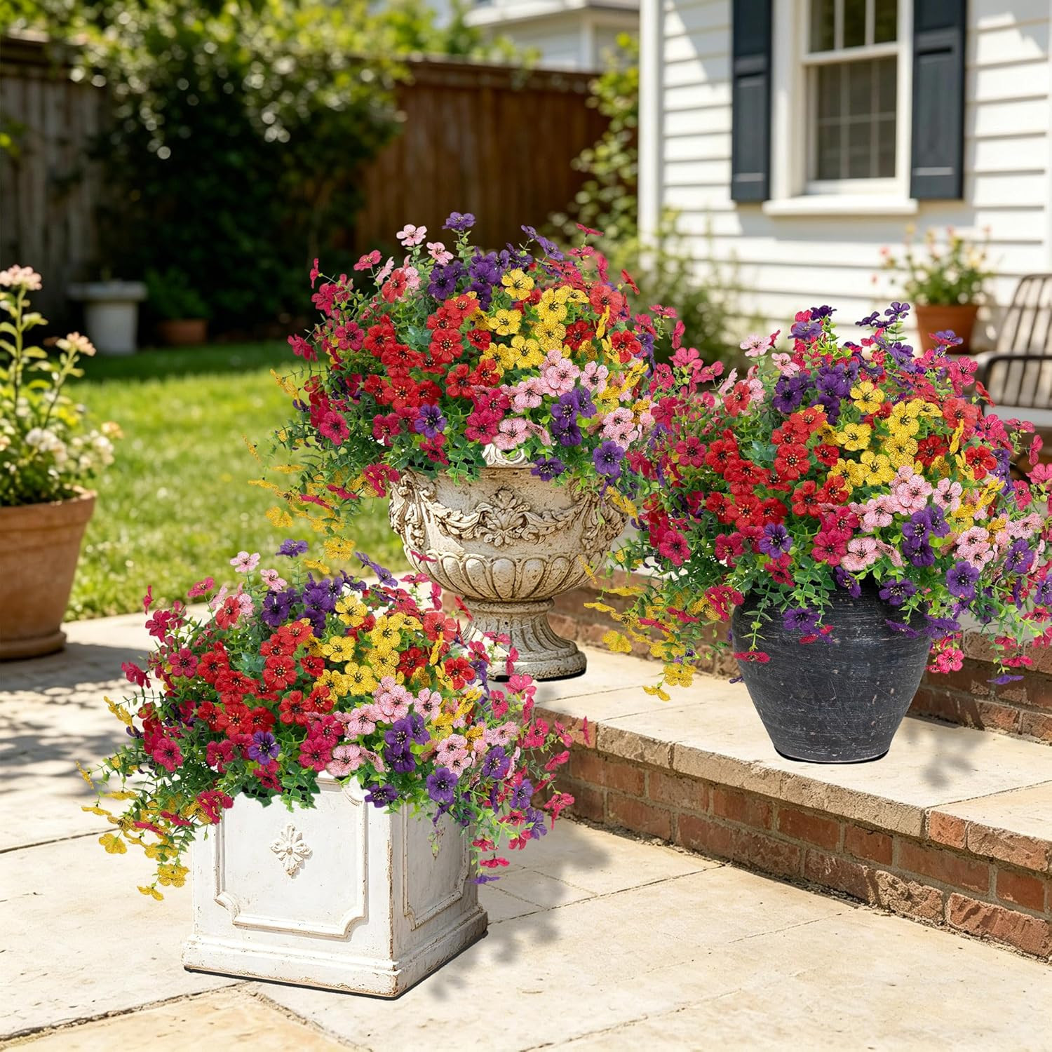 24 Bundles Artificial Flowers Bulk for Outdoor Decor, UV Resistant Fake Plastic