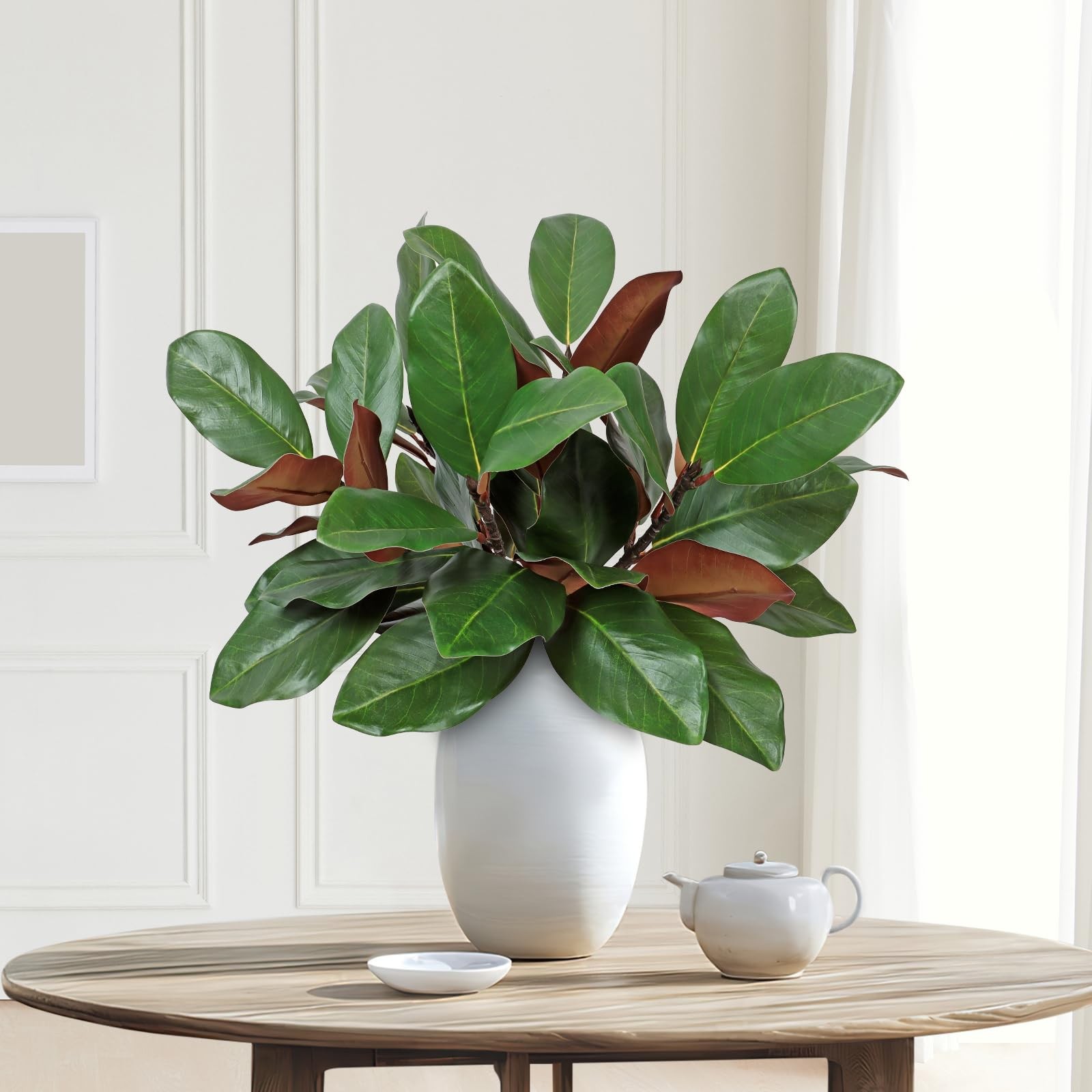 6 Pcs Artificial Magnolia Leaves Branches 18inch Faux 3D Real Touch Magnolia …